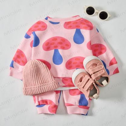 Baby Toddler Girl Mushroom Pink Sweatshirt 2-piece Set - image 3