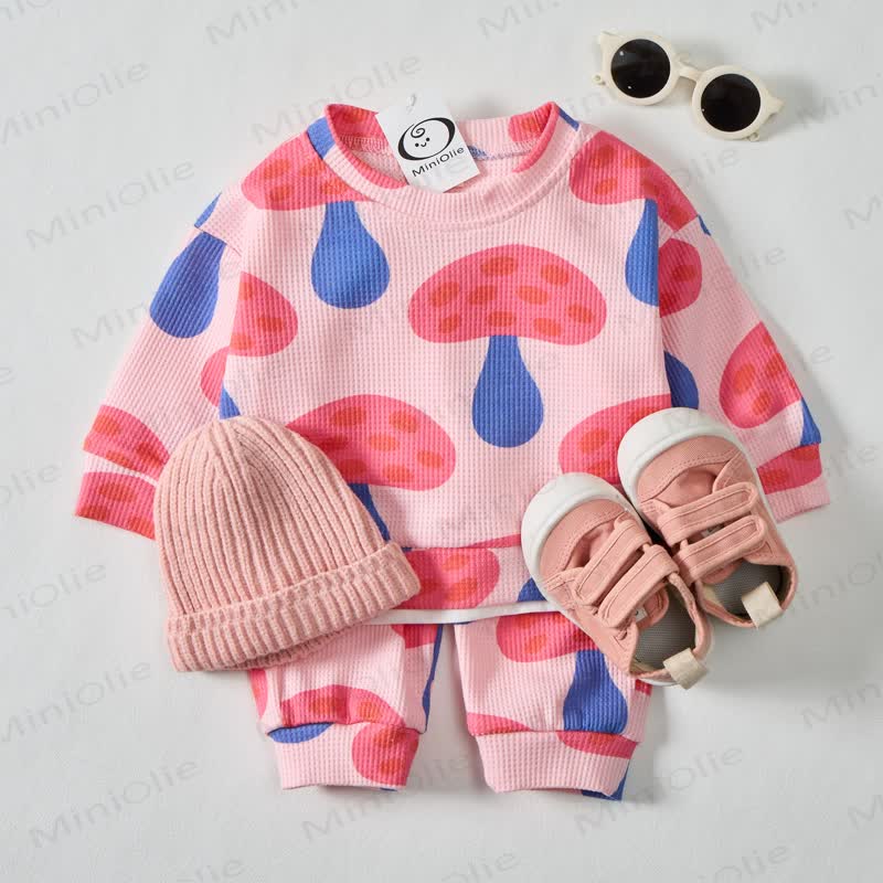 Baby Toddler Girl Mushroom Pink Sweatshirt 2-piece Set - image 2