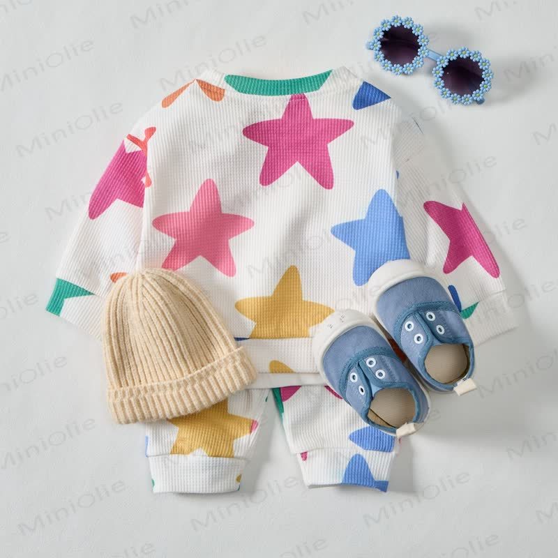 Baby Toddler Colorful Stars Waffle 2-piece Beige Set - image 3