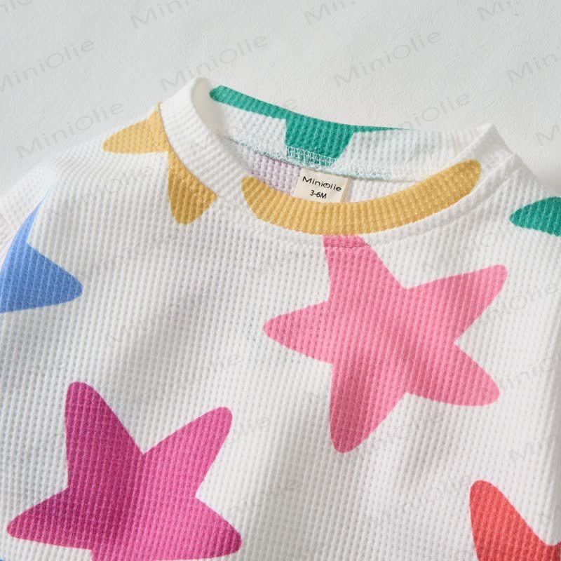 Baby Toddler Colorful Stars Waffle 2-piece Beige Set - image 4