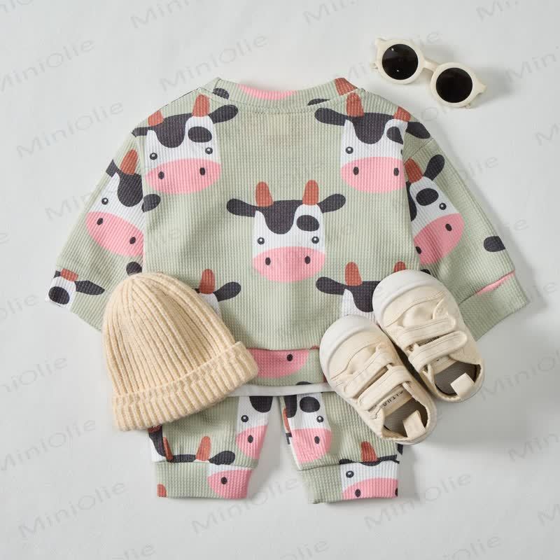 Baby 2-piece Cow Green Waffle Set - image 2