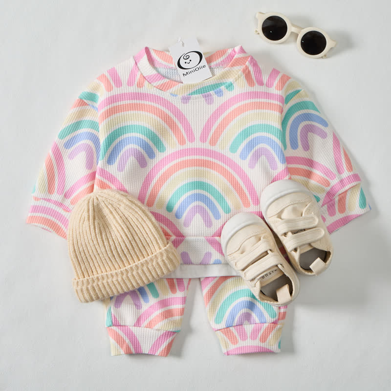 Baby Toddler Rainbow Waffle 2-piece Beige Set - Beige - 3-5T - image 1