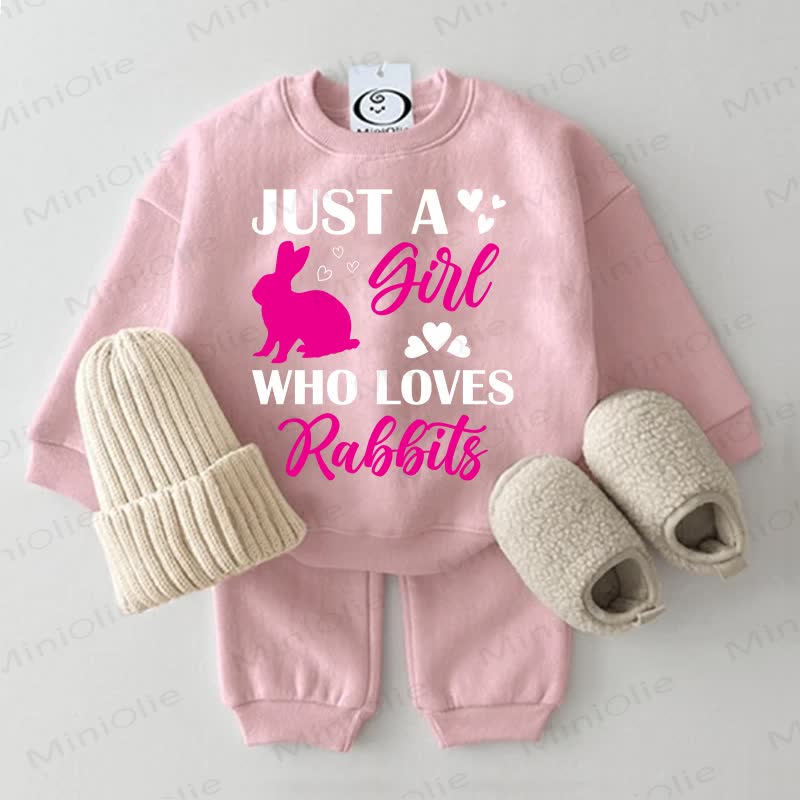 JUST A GIRL WHO LOVES RABBITS Baby Sweatshirt 2-piece Pink Set - Pink - 2-3T - image 1
