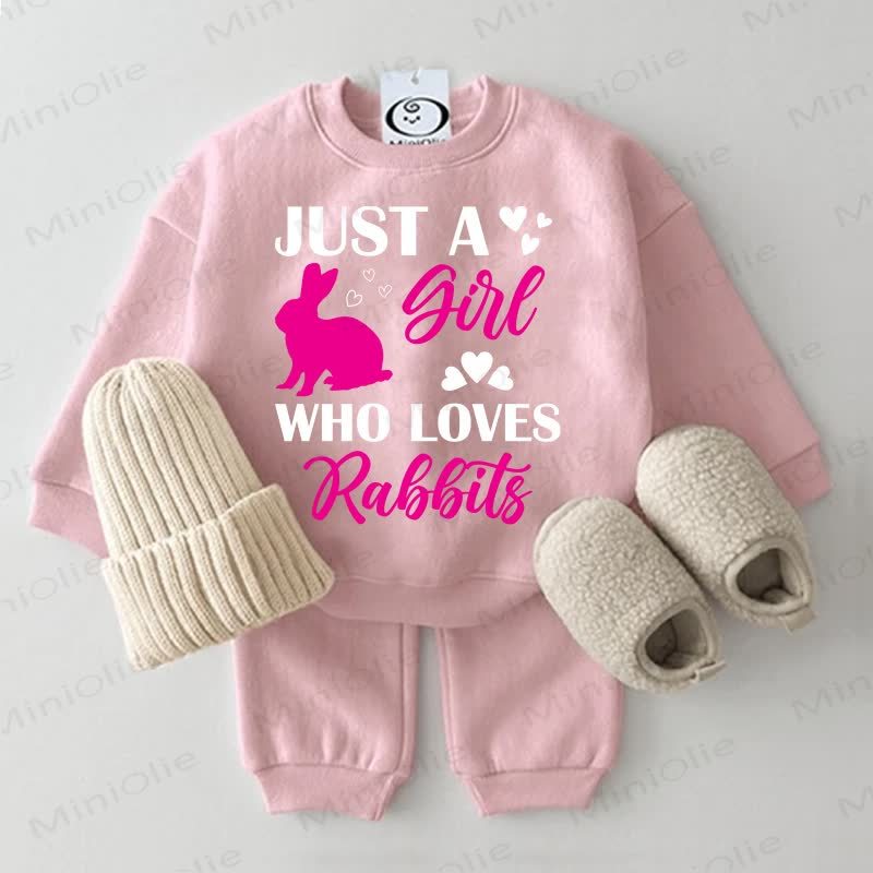 JUST A GIRL WHO LOVES RABBITS Baby Sweatshirt 2-piece Pink Set - Pink - 2-3T - image 1