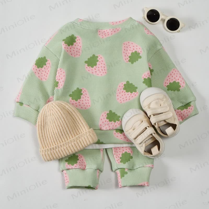 Baby Grey Green Waffle Strawberry 2-piece Set - image 3