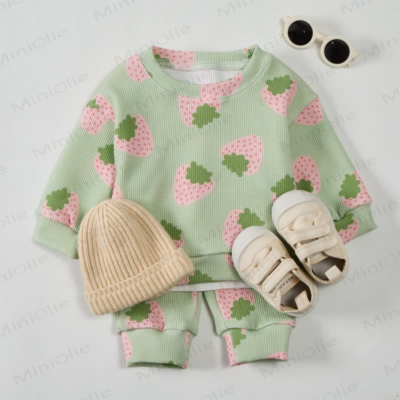 Baby Grey Green Waffle Strawberry 2-piece Set - image 2