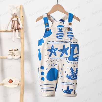 Baby Toddler White Ocean Animal Woven Overalls  - image 2