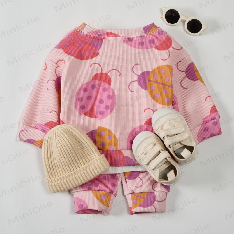 Baby Multicolor Ladybug Waffle 2-piece Pink Set - image 3