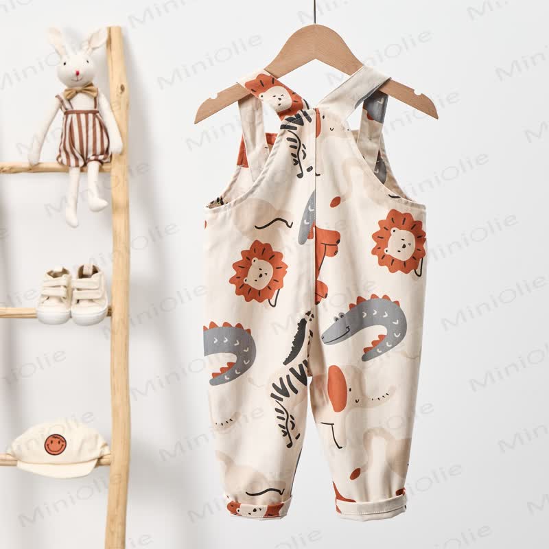 Baby Toddler White Animal Woven Overalls  - image 3