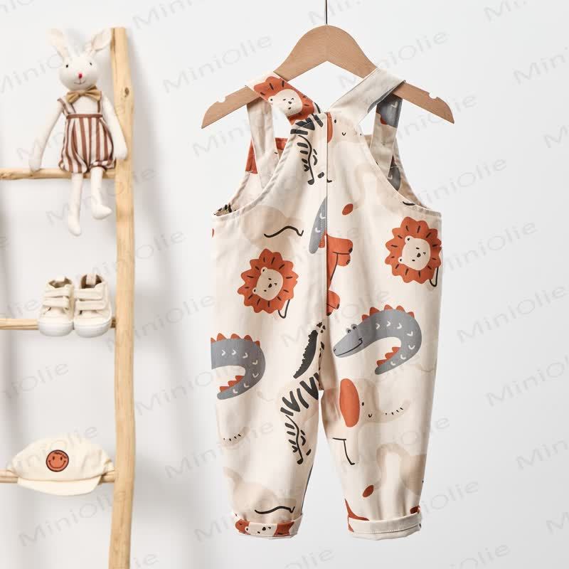 Baby Toddler White Animal Woven Overalls  - image 3