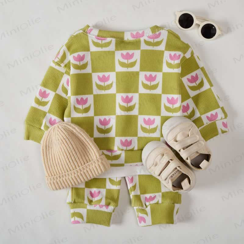 Baby Green Plaid Flower 2-piece Waffle Set - image 3