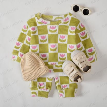 Baby Green Plaid Flower 2-piece Waffle Set - image 2