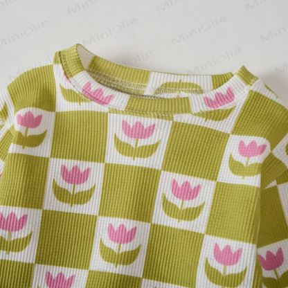 Baby Green Plaid Flower 2-piece Waffle Set - image 5