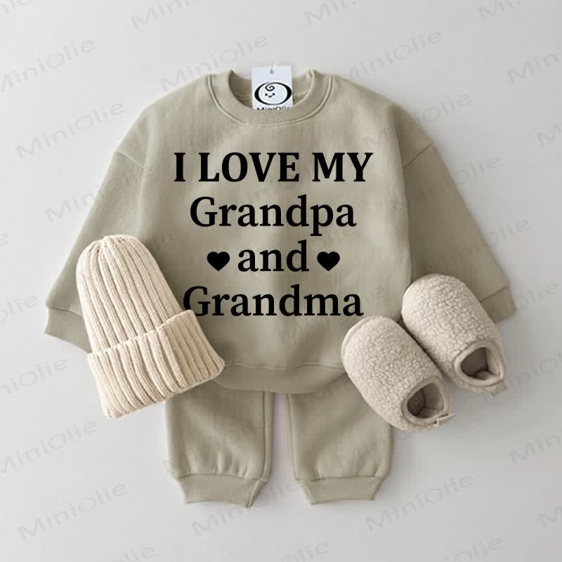 I LOVE MY GRANDPA AND GRANDMA Baby Sweatshirt 2-piece Grey Green Set - Grey Green - 2-3T - image 1