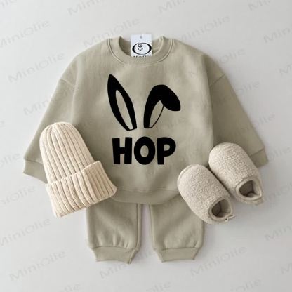 HIP/HOP Baby Easter Bunny Sweatshirt 2-piece Grey Green Set - HOP - 2-3T - image 2