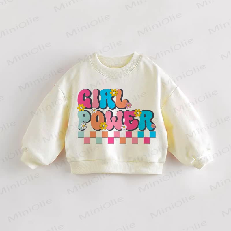 GIRL POWER Baby Toddler Flower Multicolor Plaid Cream Sweatshirt - Cream - 3-5T - image 1