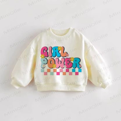 GIRL POWER Baby Toddler Flower Multicolor Plaid Cream Sweatshirt - Cream - 3-5T - image 1
