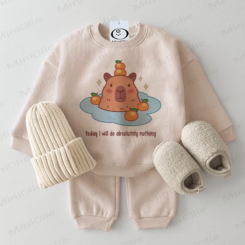 TODAY I WILL DO ABSOLUTELY NOTHING Baby Capybara Beige 2-piece Set - Beige - 2-3T - image 1