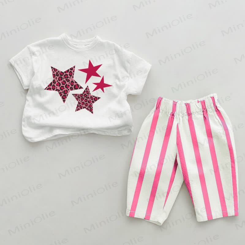 Baby Leopard Print Stars Pink Vertical Striped 2-piece Set - White&Pink - 2-3T - image 1