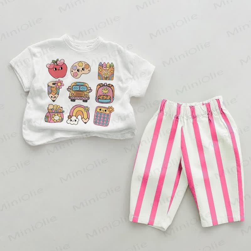 Baby Rainbow Flower Pink Vertical Striped 2-piece Set - White&Pink - 2-3T - image 1