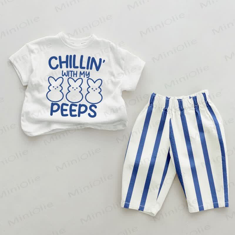 CHILLIN' WITH MY PEEPS Baby 2-piece Blue Vertical Striped Set - White&Blue - 2-3T - image 1
