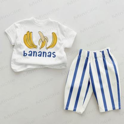 BANANAS Baby Toddler 2-piece Blue Vertical Striped Set - White&Blue - 2-3T - image 1