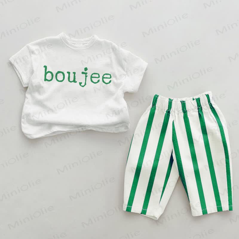 BOUJEE Baby 2-Piece Green Striped Set - White&Green - 2-3T - image 1