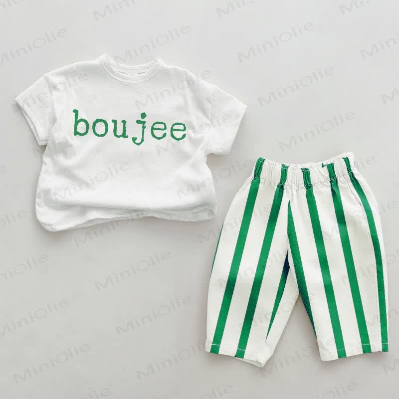 BOUJEE Baby 2-Piece Green Striped Set - White&Green - 2-3T - image 1