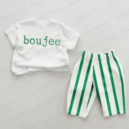 BOUJEE Baby 2-Piece Green Striped Set - White&Green - 2-3T - image 1