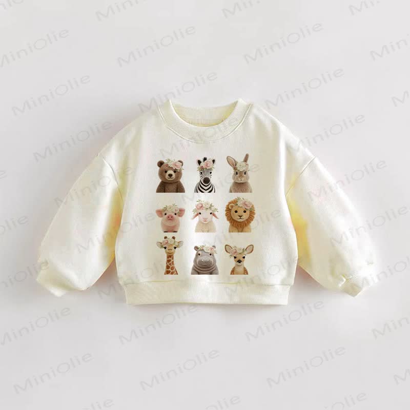 Baby Toddler Felt Animals Beige Sweatshirt - Cream - 3-5T - image 1