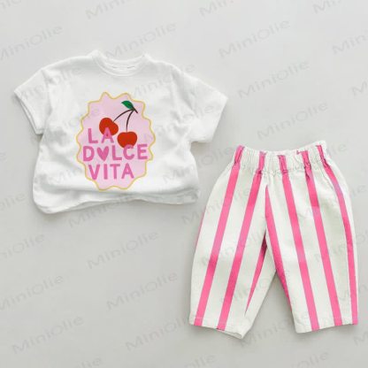LA DOLCE VITA Baby Pink Vertical Striped 2-piece Set - White&Pink - 2-3T - image 1