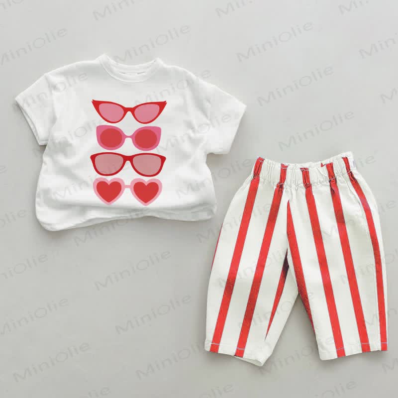 Baby Red Sunglasses Vertical Striped 2-piece Set - White&Red - 2-3T - image 1