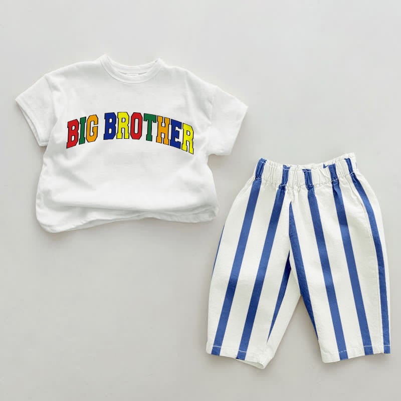 BIG BROTHER Baby Blue Vertical Striped 2-piece Set - White&Blue - 2-3T - image 1