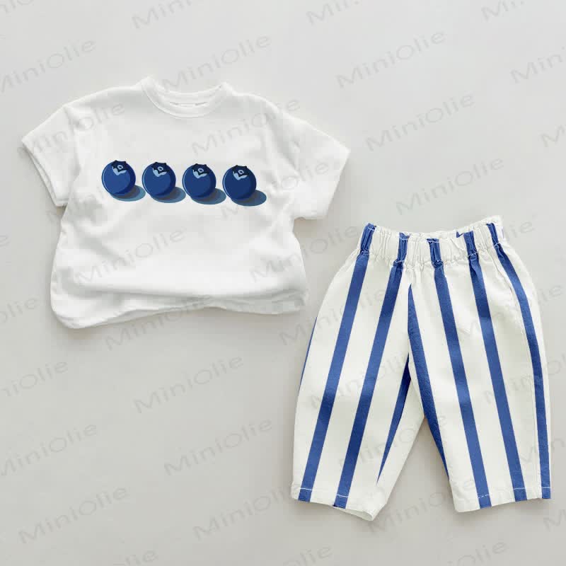 Baby Blueberry Blue Vertical Striped 2-piece Set - White&Blue - 2-3T - image 1