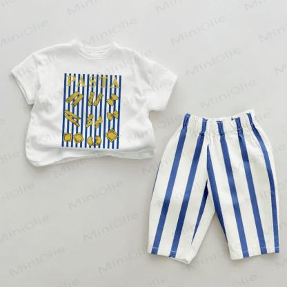 PASTA Baby Blue Vertical Striped 2-piece Set - White&Blue - 2-3T - image 1