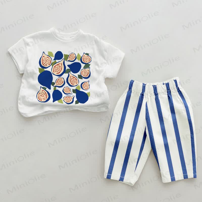 Baby Figs Blue Vertical Striped 2-piece Set - White&Blue - 2-3T - image 1