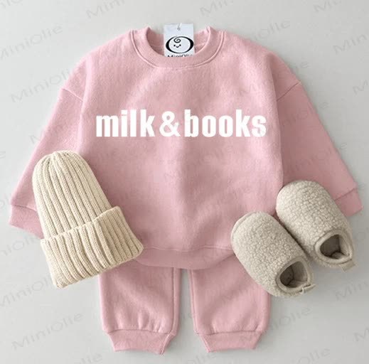 MILK & BOOKS Baby Pink Sweatshirt 2-piece Set - Pink - 2-3T - image 1
