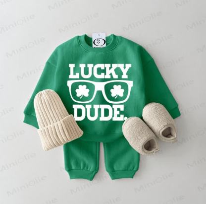 LUCKY DUDE. Baby Sweatshirt 2-piece Green Set - Green - 2-3T - image 1