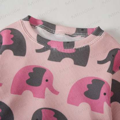 Baby Waffle Pink & Grey Elephants Sweatshirt 2-piece Set - image 2