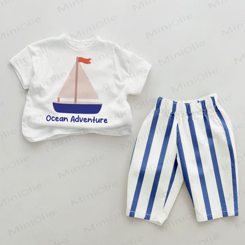 OCEAN ADVENTURE Baby Blue Vertical Striped 2-piece Set - White&Blue - 2-3T - image 1