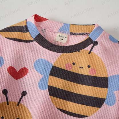 Baby Waffle Lovely Bee Pink Sweatshirt 2-piece Set - image 2