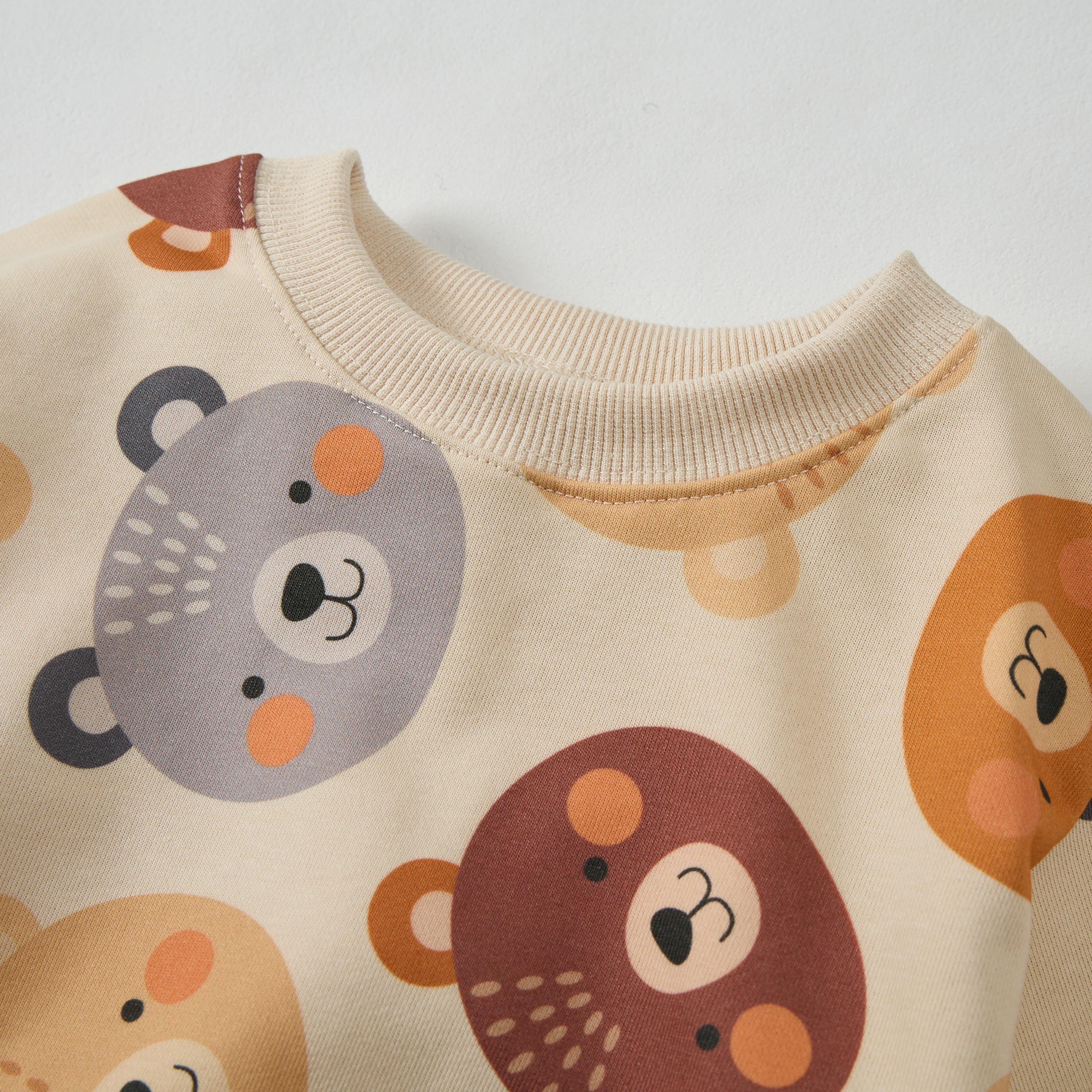 Baby Multicolor Bear Heads Sweatshirt 2-piece Beige Set - image 2