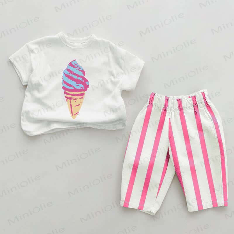 Baby Ice Cream Pink Vertical Striped 2-piece Set - White&Pink - 2-3T - image 1