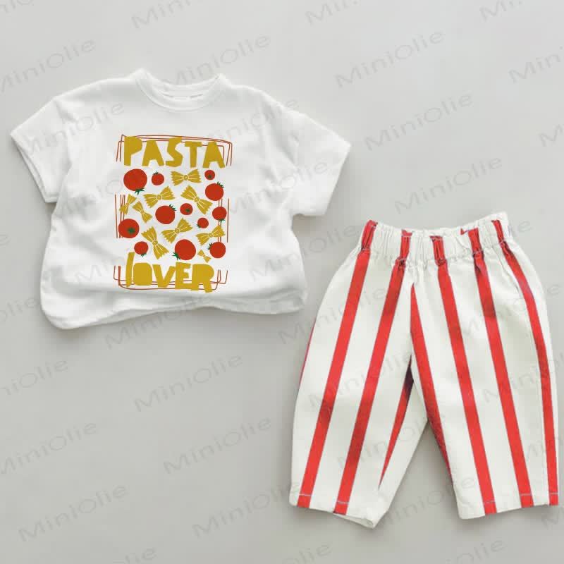 PASTA LOVER Baby Red Vertical Striped 2-piece Set - White&Red - 2-3T - image 1