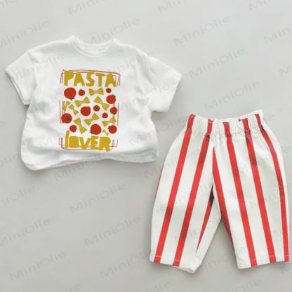 PASTA LOVER Baby Red Vertical Striped 2-piece Set - White&Red - 2-3T - image 1