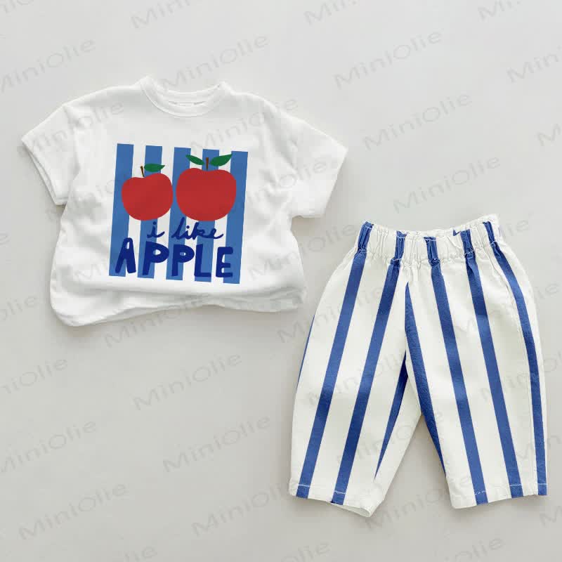 I LIKE APPLE Baby Blue Vertical Striped 2-piece Set - White&Blue - 2-3T - image 1