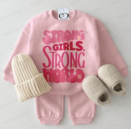 STRONG GIRLS, STRONG WORLD Baby Pink Sweatshirt 2-piece Set - Pink - 2-3T - image 1