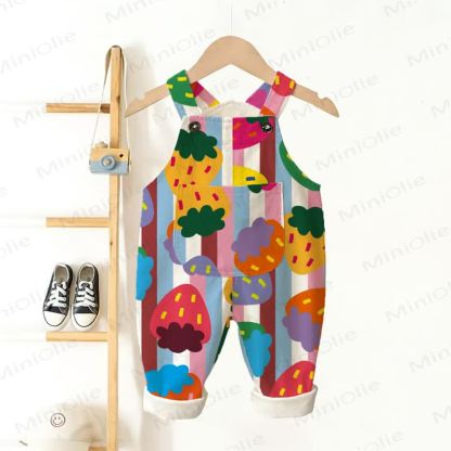 Baby Toddler Strawberry Vertical Striped Overalls - Colorful - 3-5T - image 1