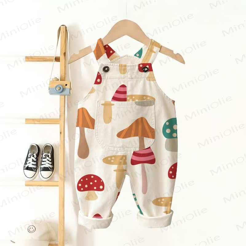 Baby Toddler Mushroom Vertical Striped Overalls - Beige - 3-5T - image 1