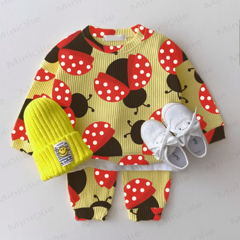 Baby Waffle Ladybug Sweatshirt 2-piece Set - Yellow - 18-24M - image 1